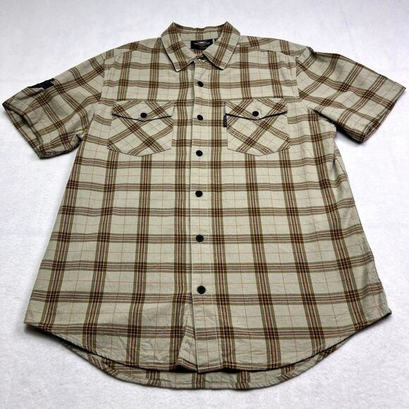 Motorclothes Harley davidson Shirt Mens Large Brown Plaid Short Sleeve - Picture 1 of 10